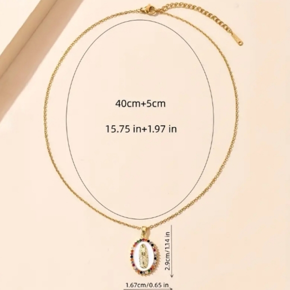 Gold Virgin Mary Rhinestone Necklace - Picture 5 of 7